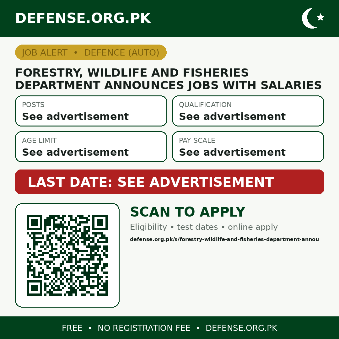 Forestry, Wildlife and Fisheries Department Announces Jobs With Salaries Up to Rs. 350,000