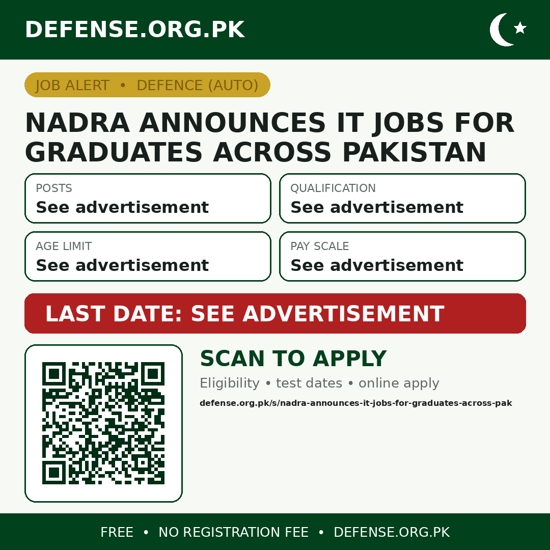 NADRA Announces IT Jobs for Graduates Across Pakistan
