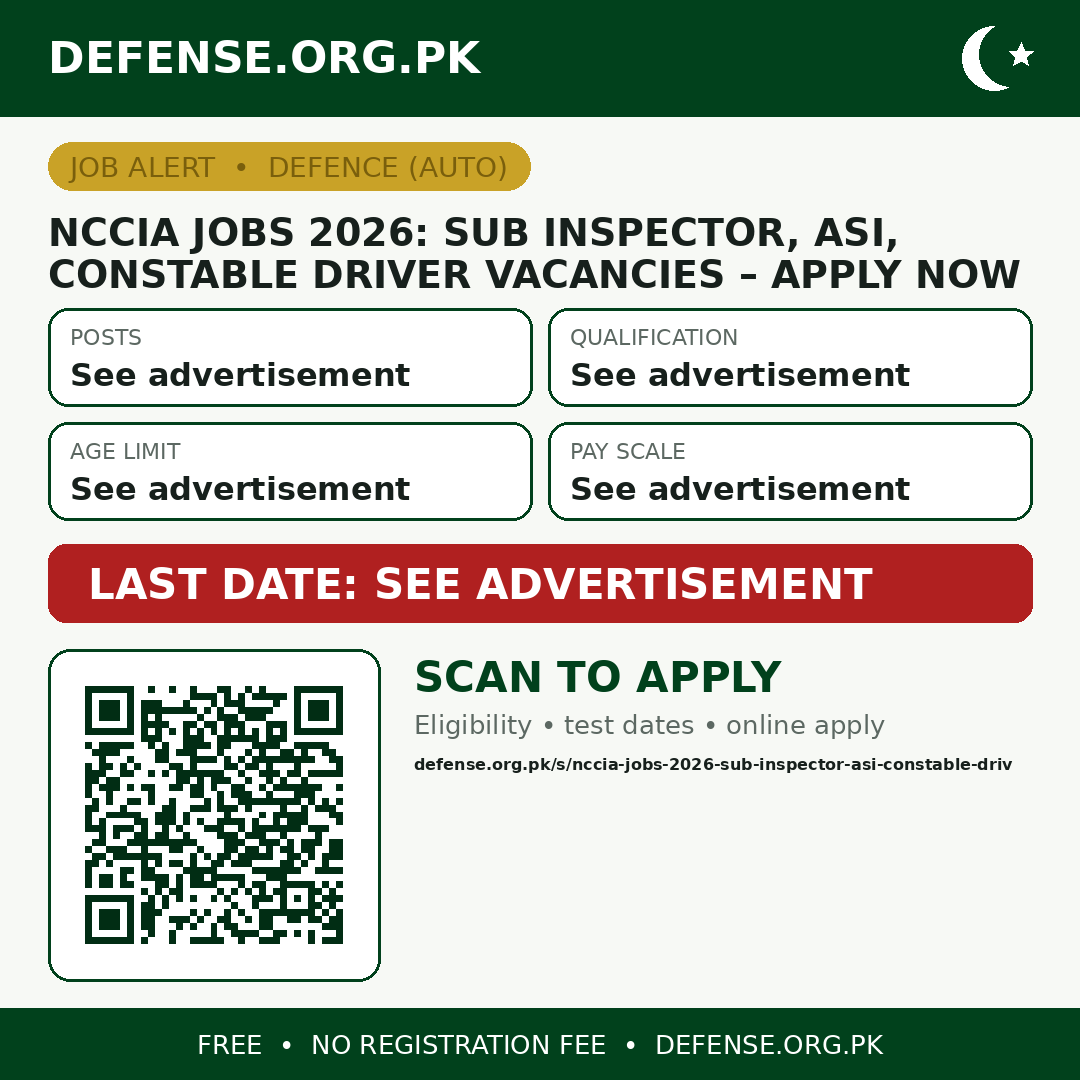 NCCIA Jobs 2026: Sub Inspector, ASI, Constable Driver Vacancies – Apply Now
